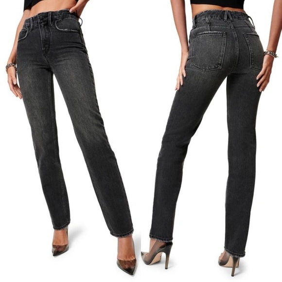 Good American Good 90s Icon Straight Leg Jeans in Black251 - Picture 1 of 6